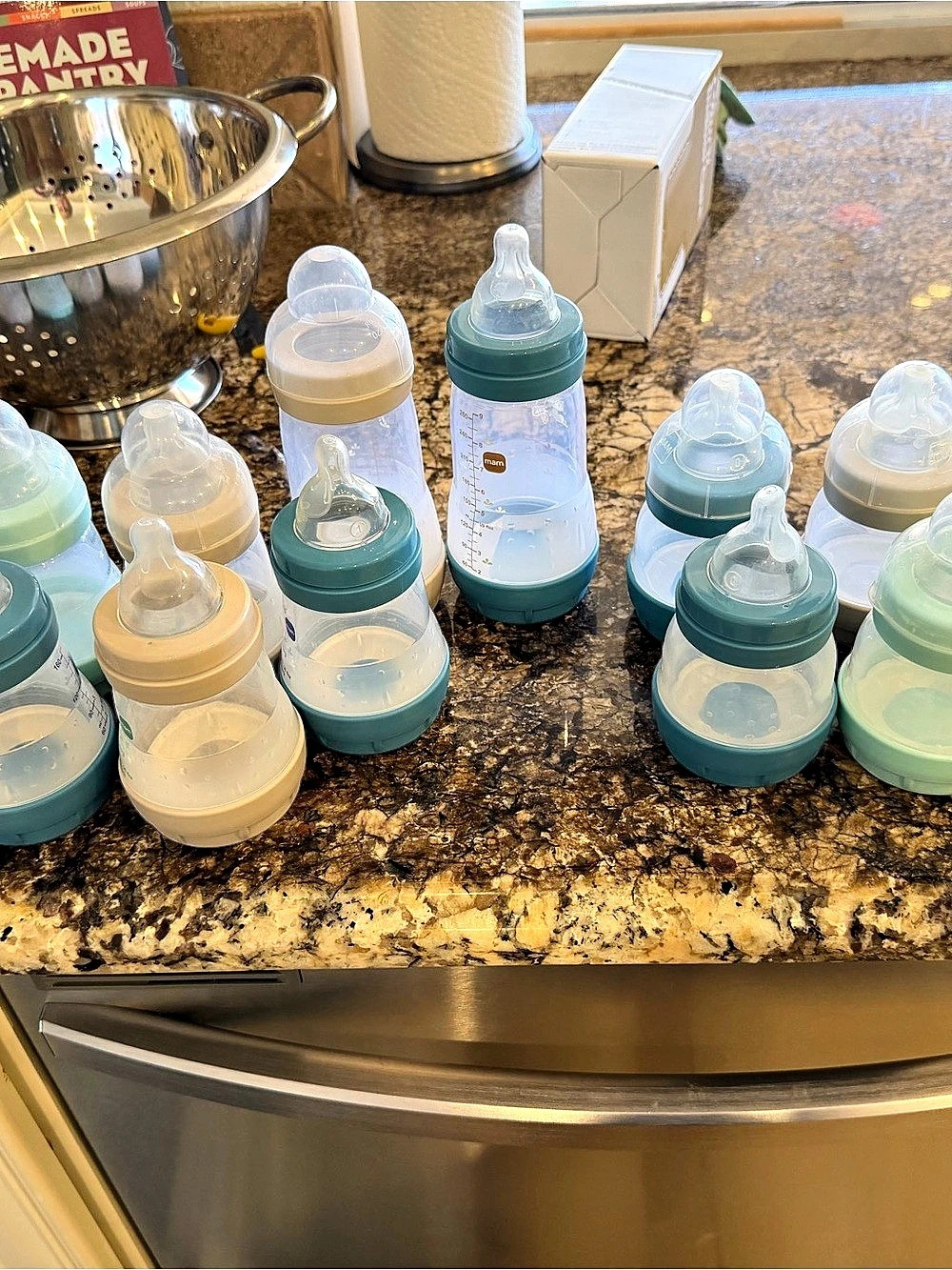 Baby Bottle Set in Green & Clear